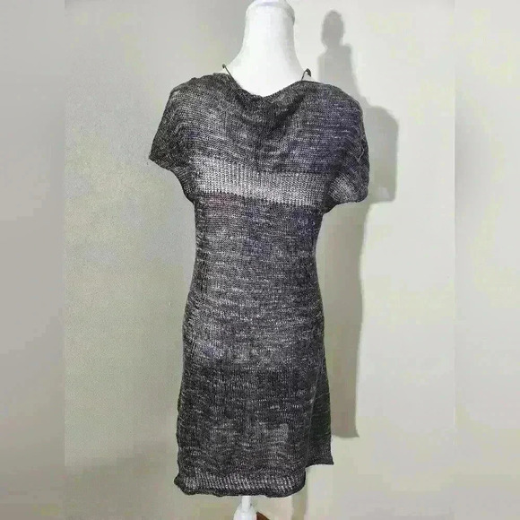 Pico Vela Bamboo Blend Knit Dress Multi-Woven Deep V-Neck Mini Dress - Picture 3 of 9